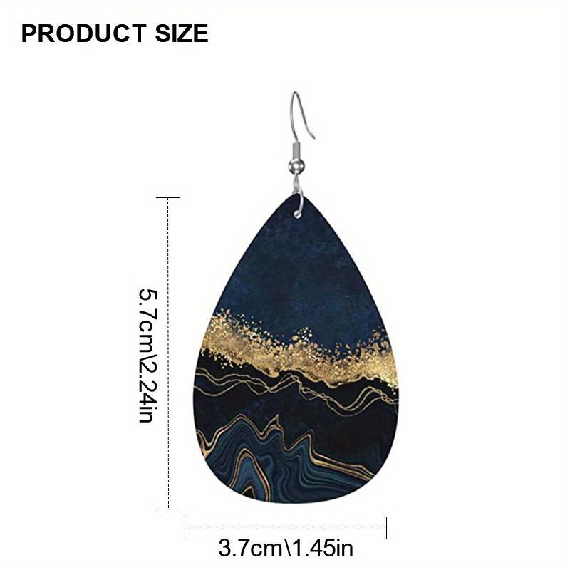 Abstract Ocean Beach Marble Pattern PU Faux Leather Earrings Women's Classic Water Drop Earrings Lightweight Fashion Earrings