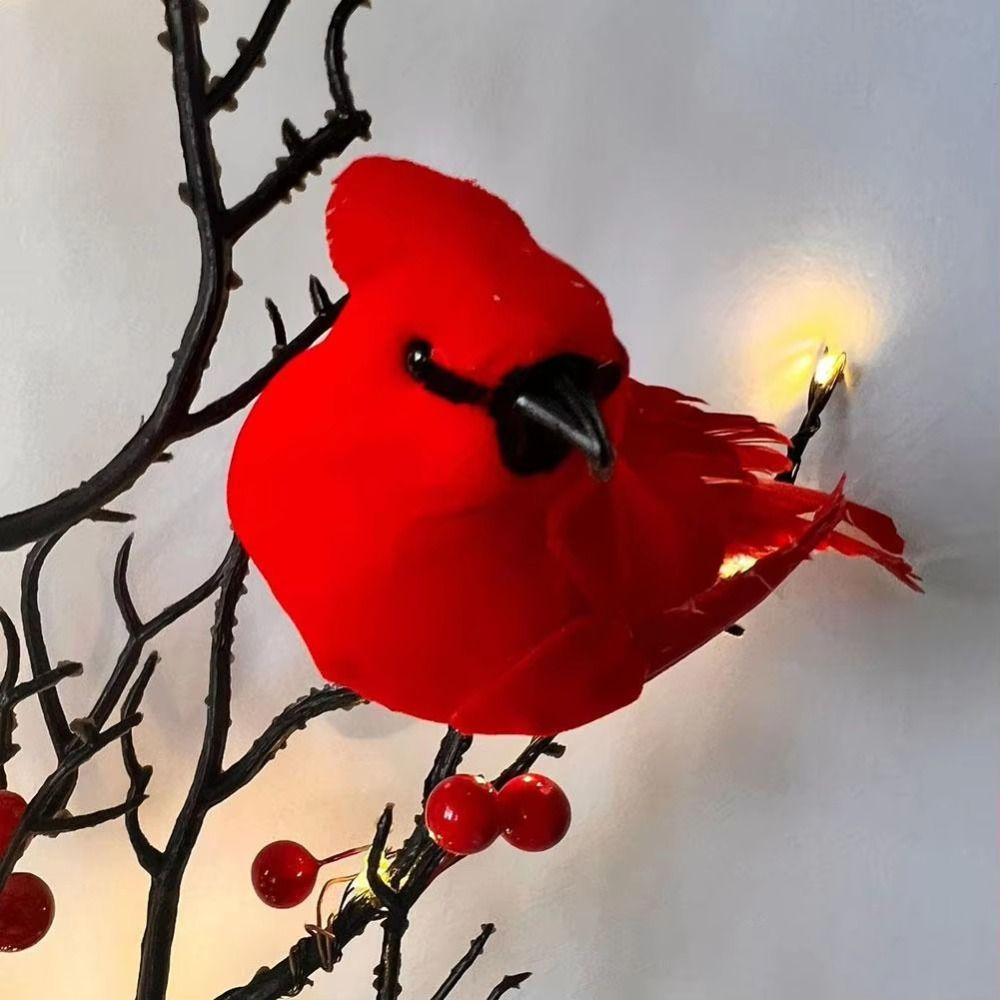 Red Berry Decoration Vintage Glowing Tree Bird Twinkle Tree Lamp  Home Table Decoration