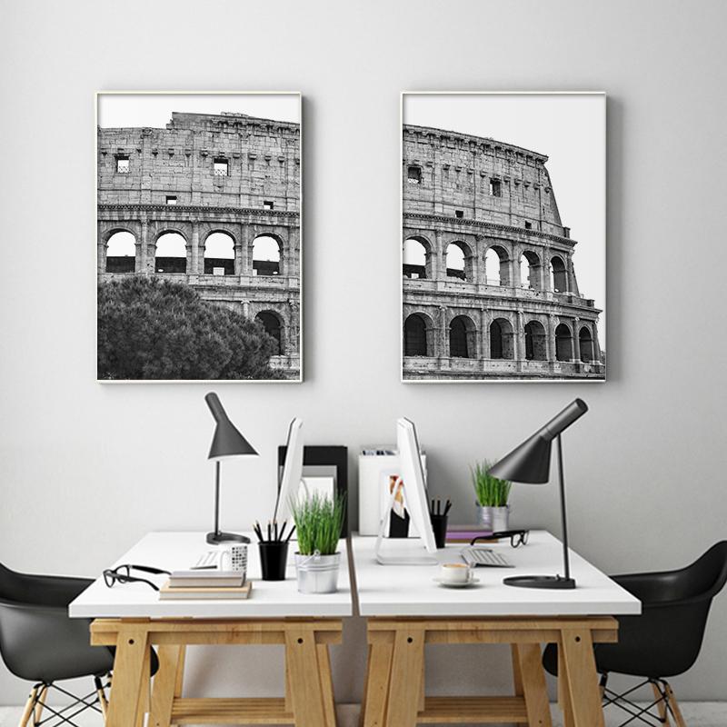 Blanco y Negro Italia Coliseo Lienzo Pintura Pósters Roma Monumento Antiguo Coliseo Clásico Arte de Pared Imagen Decoración Salón