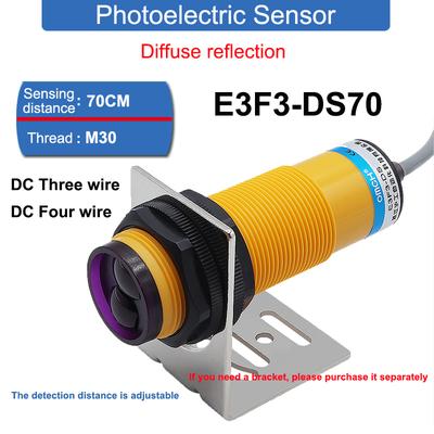 مفتاح كهروضوئي بالانعكاس منتشر M30 مسافة استشعار 70 سم مستشعر DC بثلاثة أسلاك