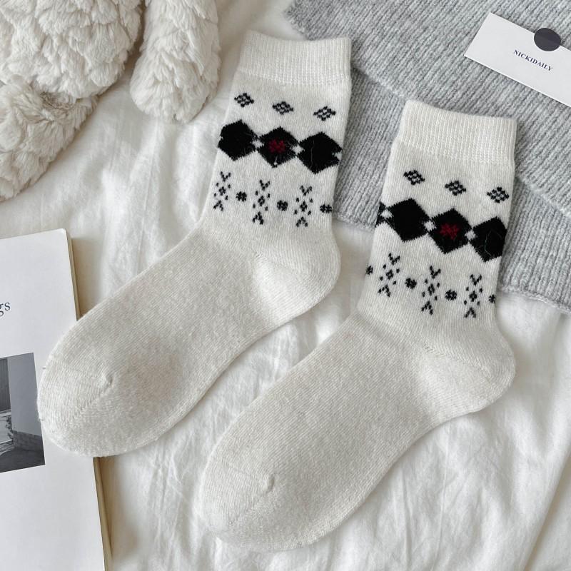 

Женские носки до середины икры ромбовидной вязки, темно-серые шерстяные носки для осени и зимы, теплые и толстые женские носки 1 pair бежевый