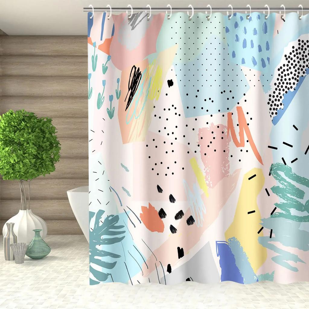 Cute Colorful Red Polka Dot Circle Shower Curtain,Rainbow Bathroom Shower Curtains With Hooks,Waterproof Funny Bathroom Curtains