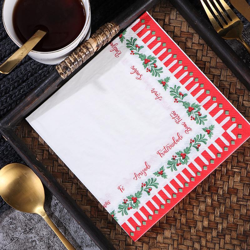 Christmas Lace Virgin Wood Pulp Square Napkins - Disposable Paper Napkins for Holiday Meals