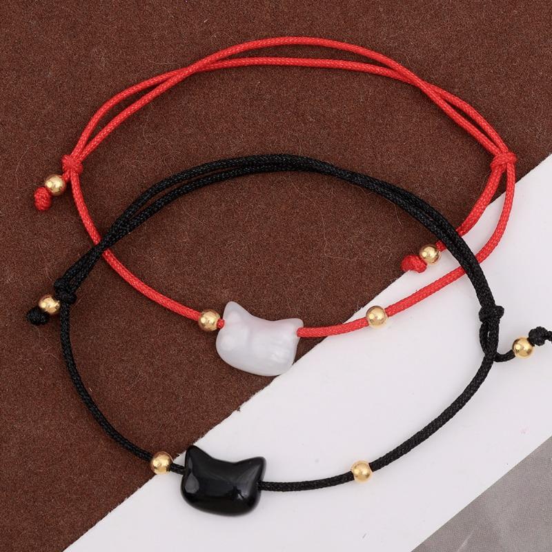 2pcs Cute Cat Beaded Couple Bracelet Hand Woven Adjustable Bangles Friendship Jewelry for Men Women Anniversary Gift Accessories