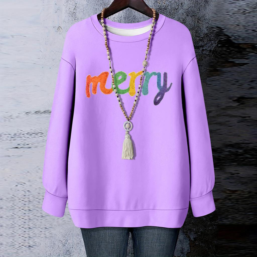 Dámské vánoční potištěné tričko s dlouhým rukávem a kulatým výstřihem