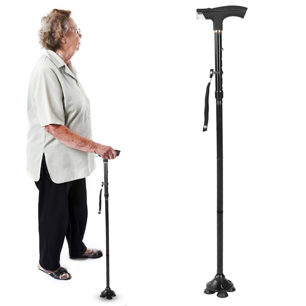 Thicken Aluminum Alloy Outdoor Adjustable Folding Cane Elderly Walking Sticks Gift with Light