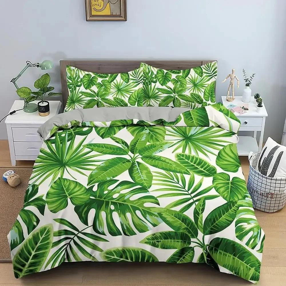 Green Nature Weed Leaves Comfortable Duvet Quilt Cover Pillowcase Bedding Set Children Bedroom Decoration Home Textile