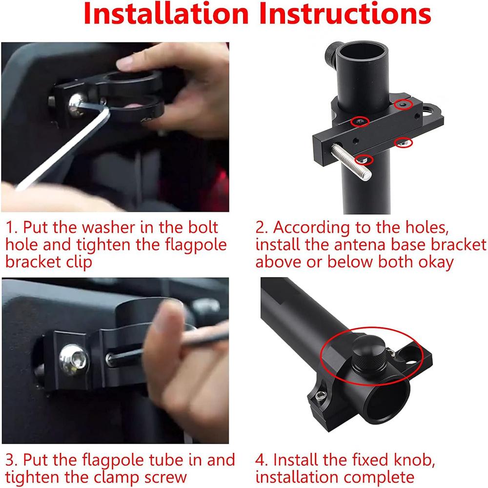 Multi-Function Tailgate Flag Pole Holder Antenna Base Kit For Jeep Wrangler JK JL