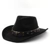 European and American fashion cow head belt suede top hat men's jazz hat autumn and winter versatile felt hat upturned cowboy hat