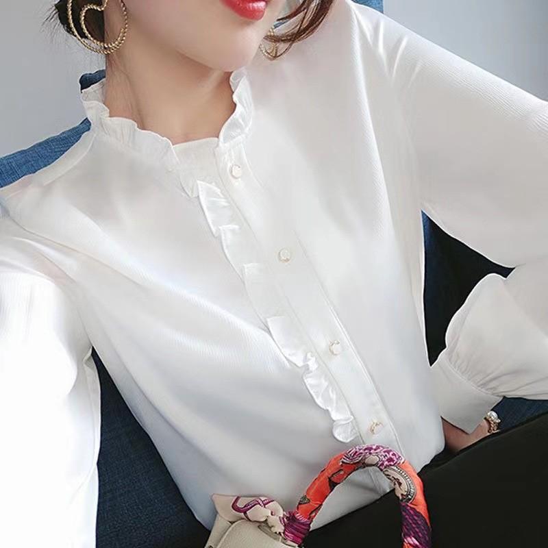 Long Sleeve Shirt For Women With Panneling And Stand Collar For Spring Wear