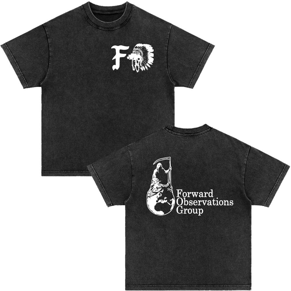 Forward Observations Group Be Seeing You Washed Vintage T-shirt Skeleton Graphic Punk Gothic T-Shirts Men Women Oversized Tshirt