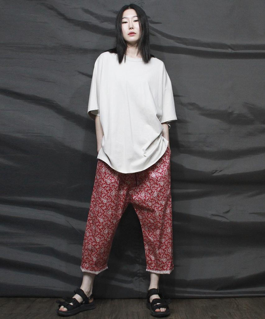 Deumakeu Medium Fit Paisley Baggy Pants Deep Red