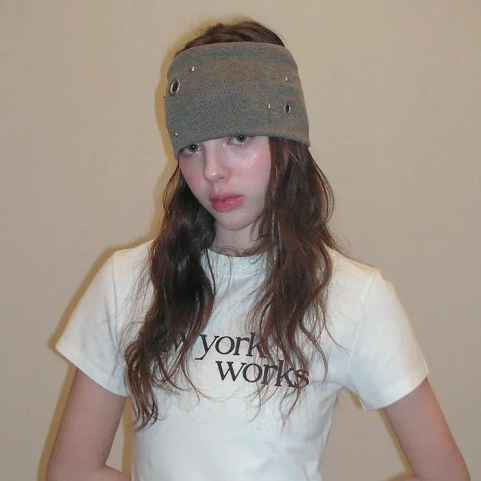 METAL EYELET WIDE HAIR BANDANA_BROWN
