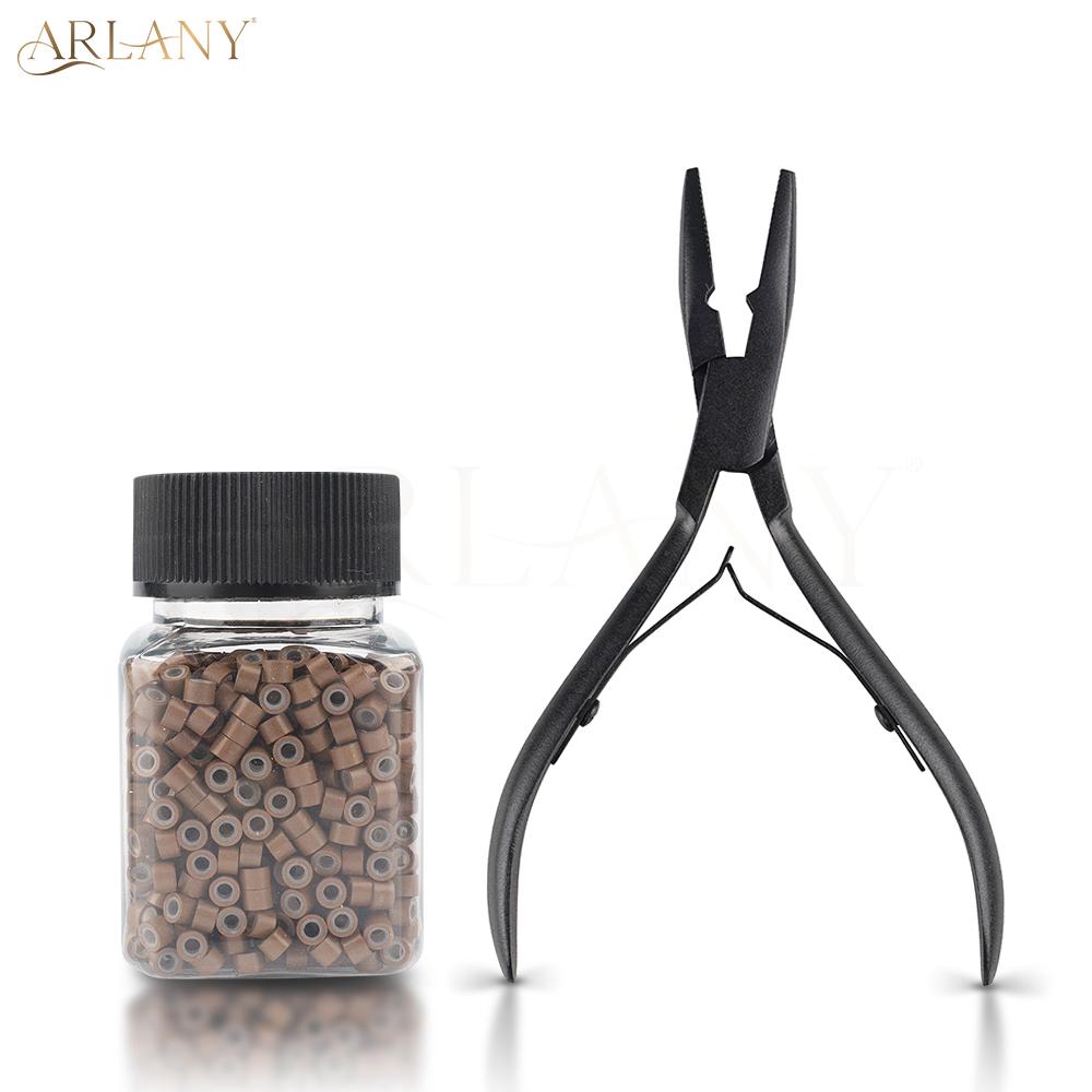 ARLANY Hair Extension Pliers 1000Pcs 4mm Micro Beads for Weft Extension Microlink Pliers Silicone Hair Extension Beading Tool