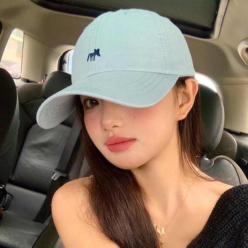 Fashion Womens Summer Blue Fox Embroidered Hat With Large Duckbill Brimmed