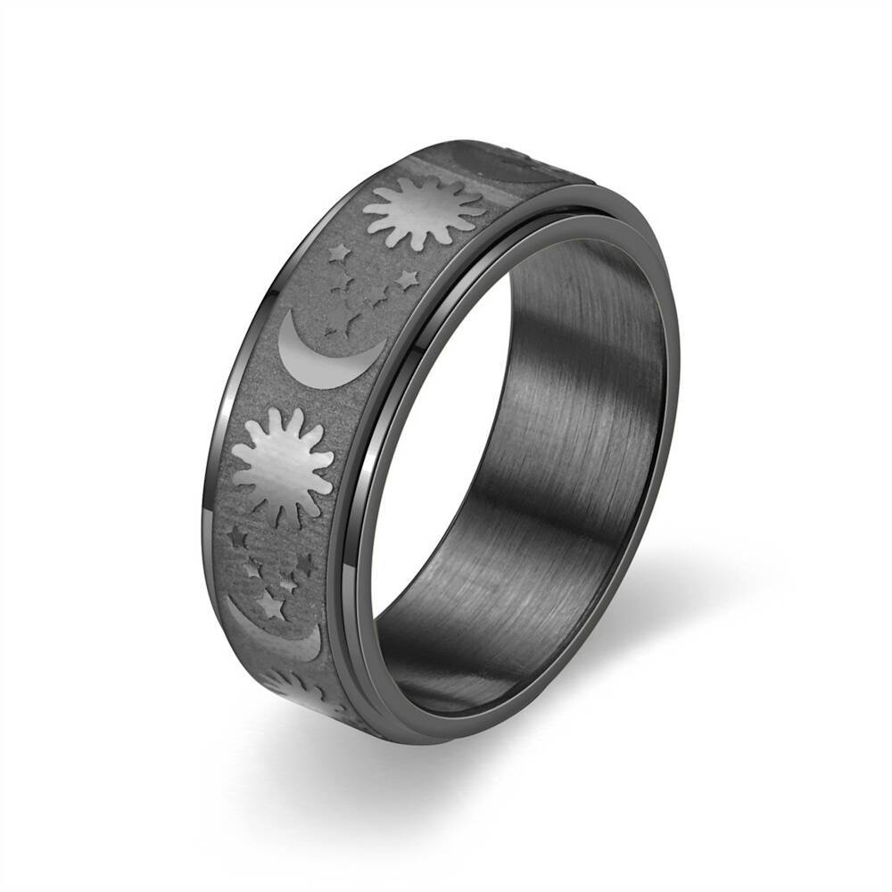 Rotatable Sun, Star Moon Ring Fashionable Stainless Steel Rotating Couple Ring