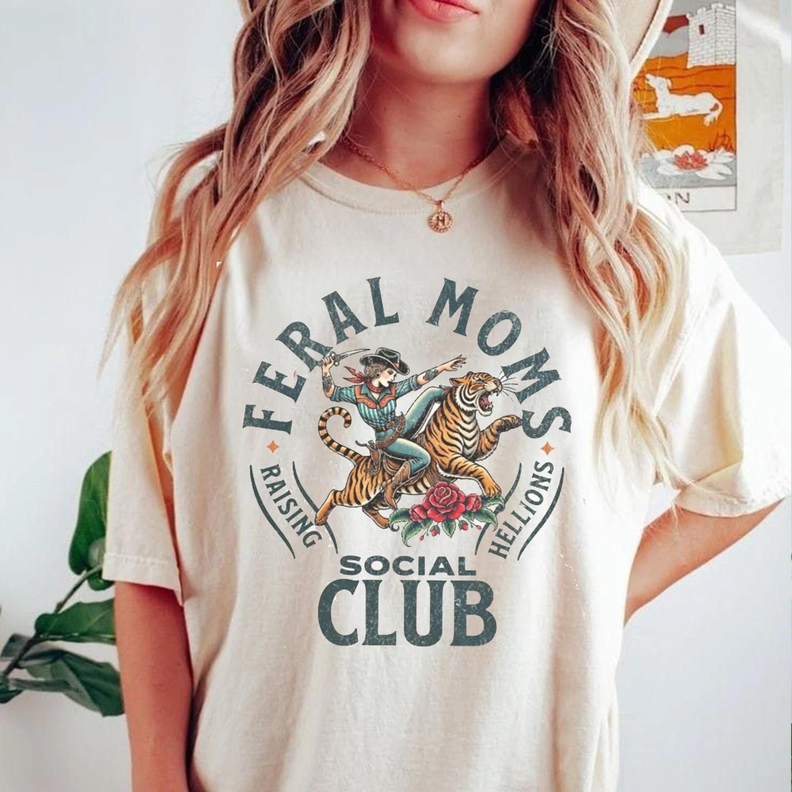 Vintage Feral Moms Social Club T-shirt, Feral Tiger Mom Tee, Mother s Day Gift L