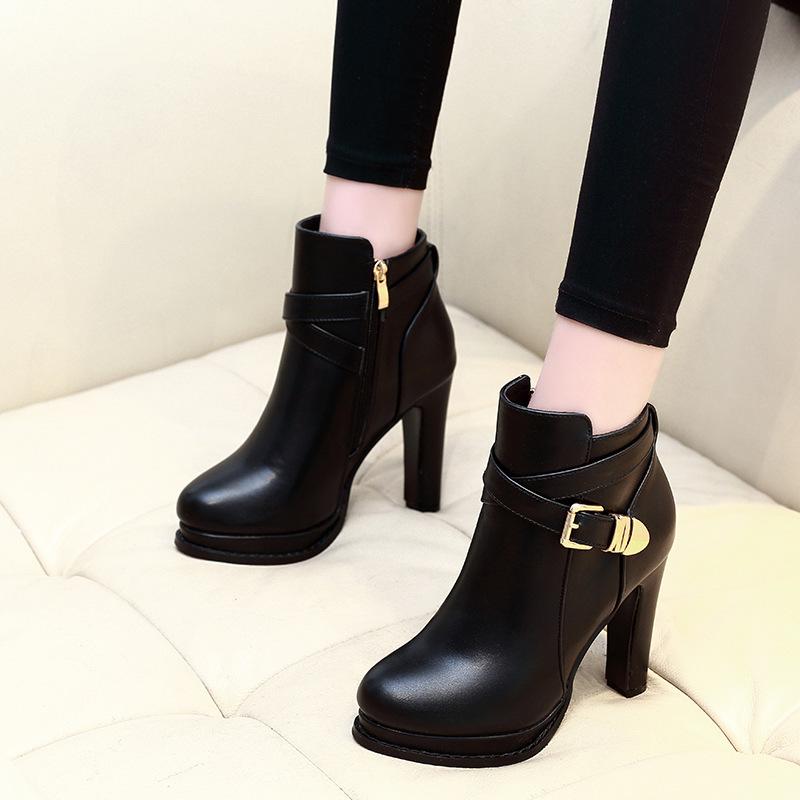 

Trendy Gold Buckle Black Ankle Boots | Women s Chunky Heel Platform Leather Booties | Chic Daily & Evening Shoes 34 чёрный