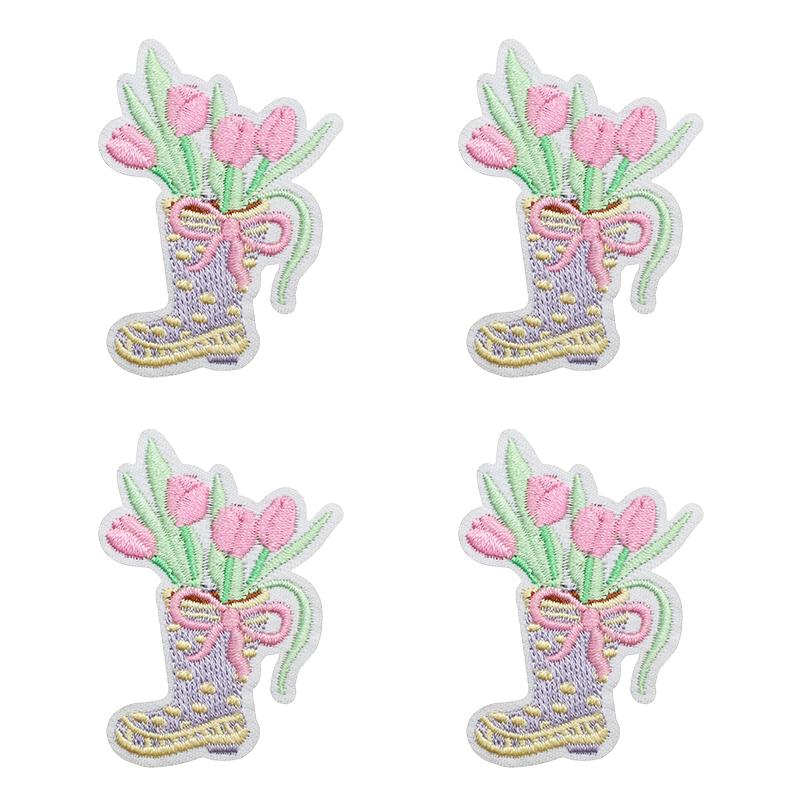 10pcs Lots Colorful Cartoon Embroidery Patches Rain Boot Pot Plant Iron On Patches For Clothing Morning Glory Patch On Clothes