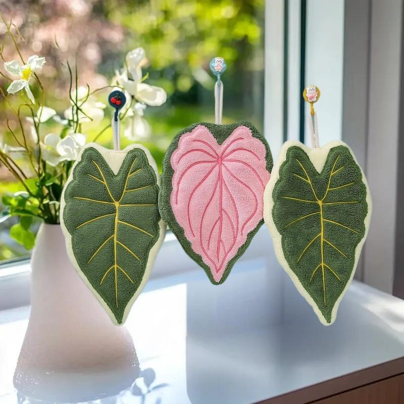 Luxury Coral Fluff Towel: Ultra-Soft & Absorbent for Kitchen/Bathroom with Leaf Design & Hanging Loop