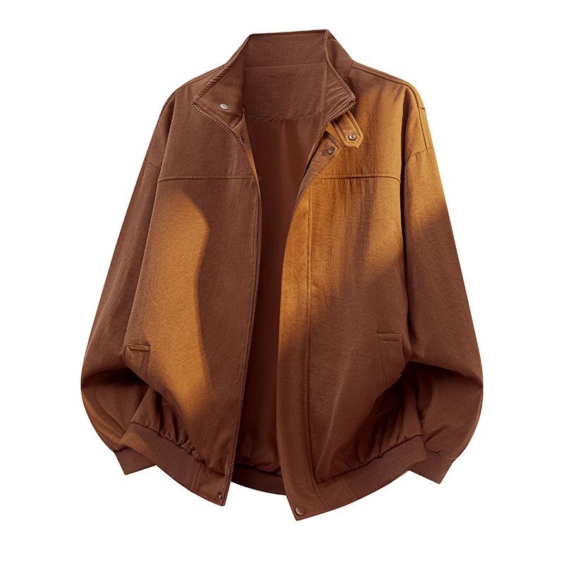 Stand Up Collar Men's Autumn Jacket American Loose Casual Jacket Top Versatile Plus Size