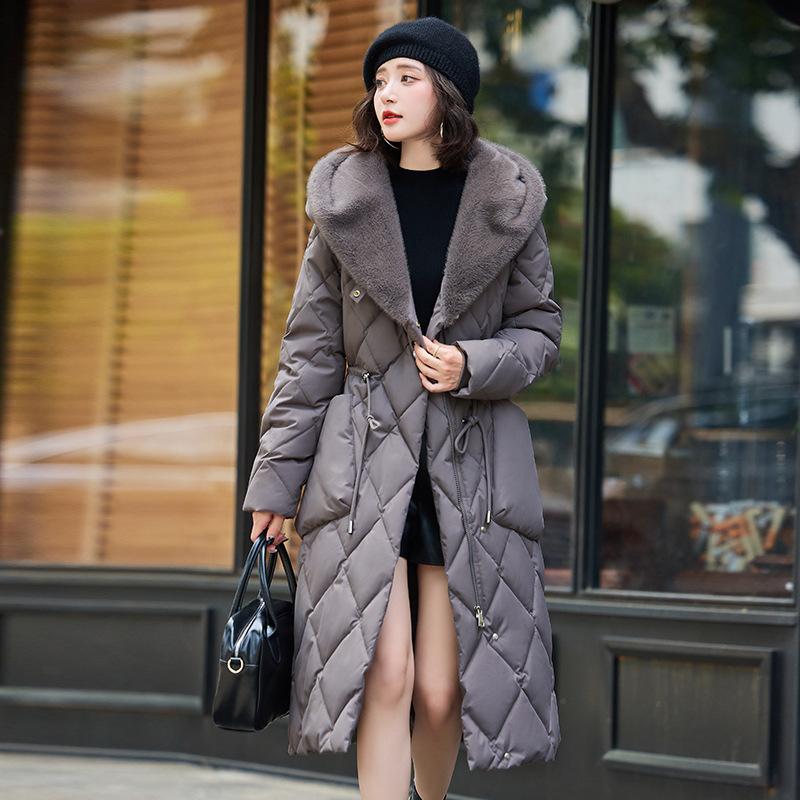 

2025 хлопковое женское худи длиной до колена, утолщенное, теплое, с плюшевым воротником, модный темперамент, кулиска на талии XXXL