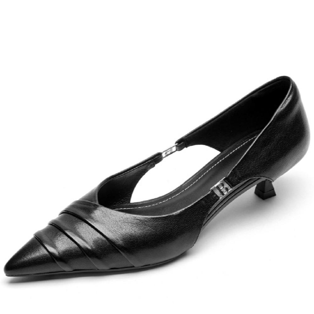 Fashion 2025 New Women's Mid Heels New Style Top Layer Sheepskin Hollow Out Design Leather Shoes Comfortable Soft Rubber Sole