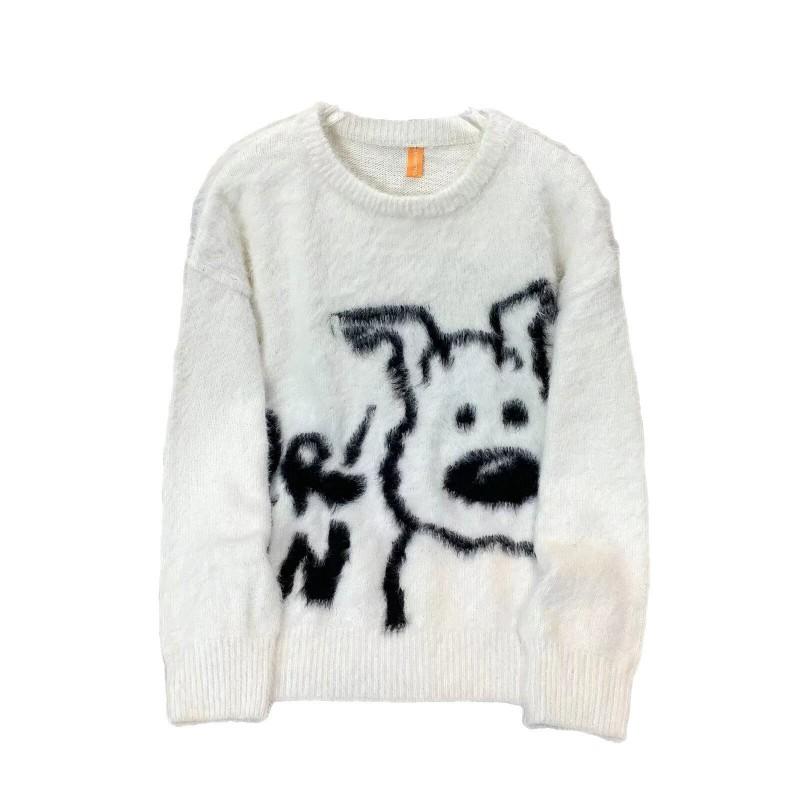 Pull Tricoté Oversize Hommes Femmes Hiver Chaud Coupe Ample Col Rond Manches Longues Pull avec Détail torsadé