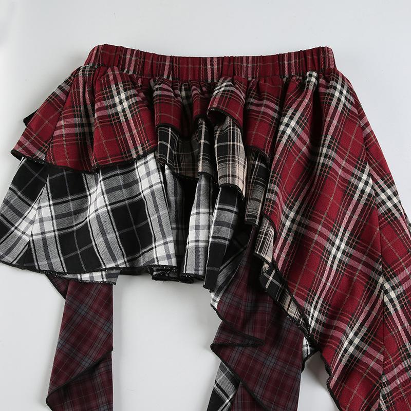Damen A-Linie Karierter Rock Vintage Mode Ästhetik Y2k Asymmetrischer Minirock Harajuku Koreanischer Rock 2000er Jahre Kleidung Sommer