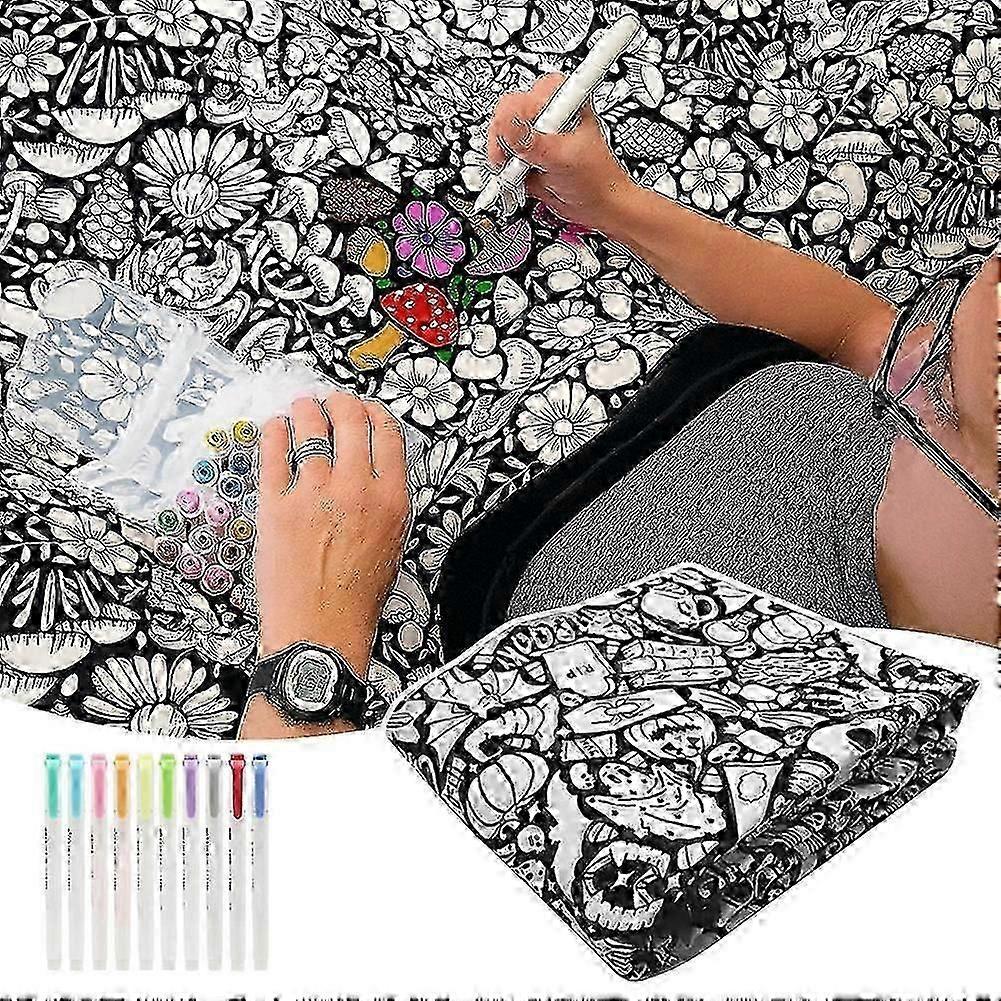 DIY Coloring Blanket with 24 Colors Fabric Markers - 39*25*4cm Fuzzy Throw Blanket for Creative Customization & Stress Relief, Christmas Gift 2025
