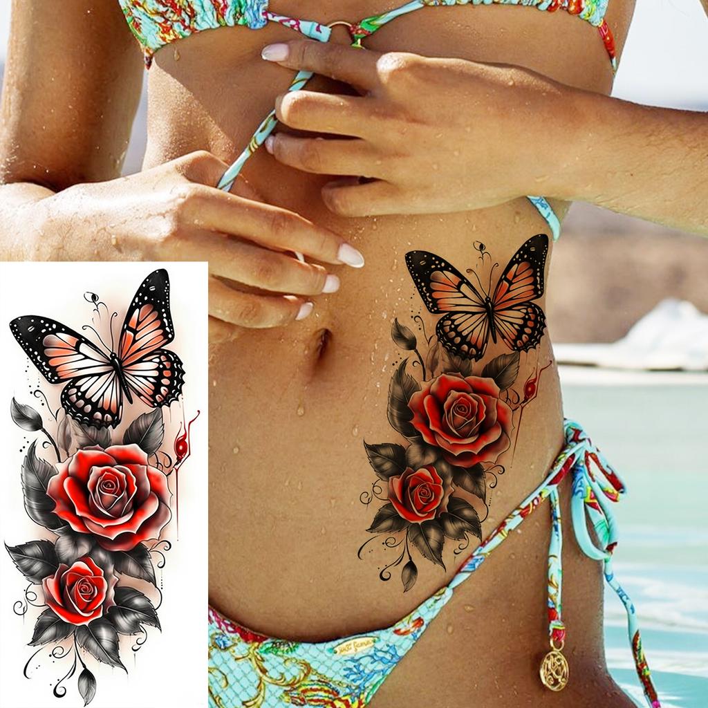 1 Sheet Rose Butterfly Phoenix Temporary Tattoo For Adult Hand Waist, Fake Tatoo Sticker Waterproof Long Lasting Realistic Tatoo