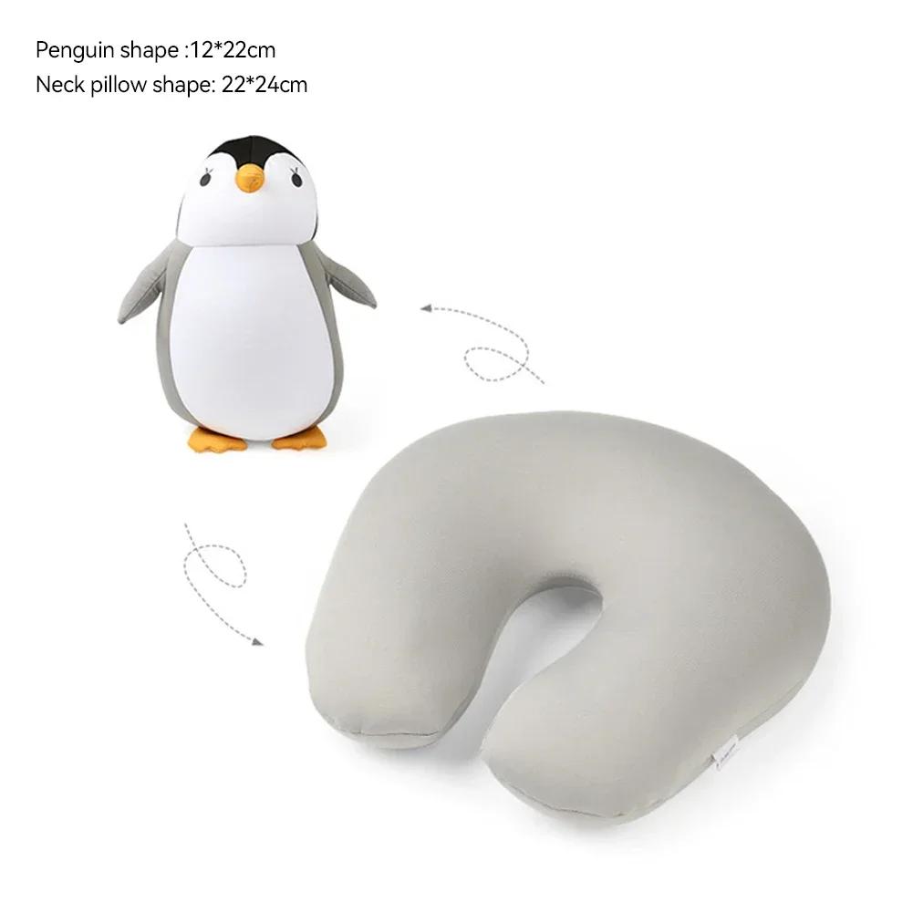 Ταξιδιωτικό Μαξιλάρι Λαιμού σε Σχήμα U Βελούδινο Μαξιλάρι Χαριτωμένο Πιγκουίνος με Φερμουάρ και Αναδίπλωση Παραμορφώσιμο Μαξιλάρι Υποστηρίζει το Κεφάλι τον Λαιμό το Πηγούνι για Ενήλικες