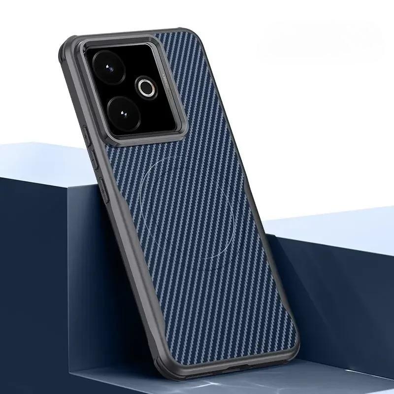 Custodia Magnetica con Texture in Fibra di Carbonio per Realme GT7 GT 7T Opaca Antiurto Ricarica Wireless Bordo Morbido di Protezione per Realme GT 7 Pro