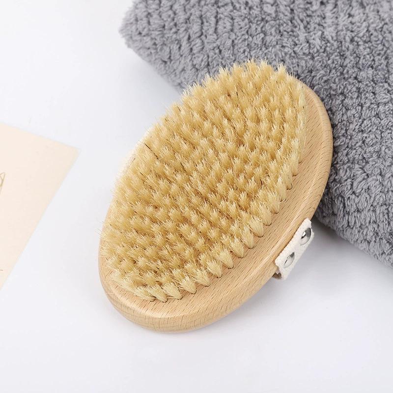 In Stock: He Mu Hand-Held Exfoliating Shower Brush - Dual-Use Dry/Wet Airbag Massager with Boar Bristles for Back Scrubbing