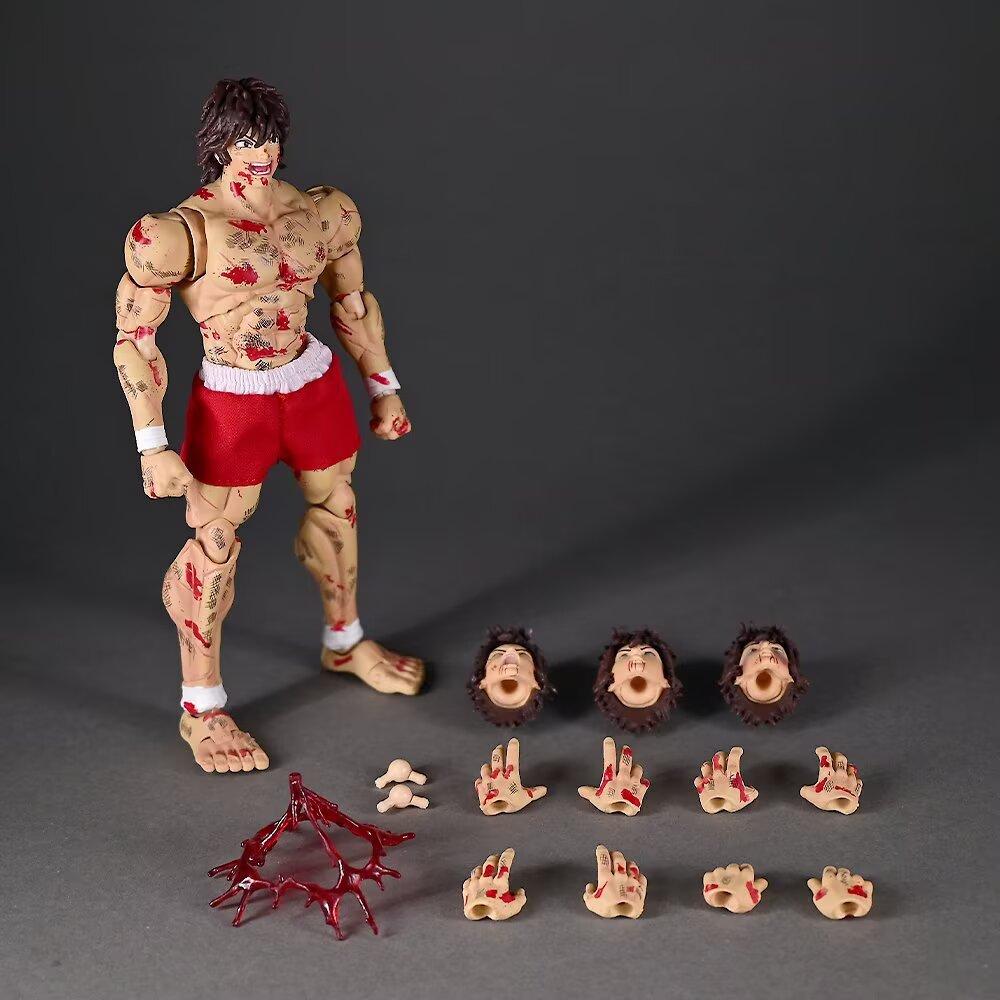 Baki Hanma Actionfigur mit Kampfschäden, beweglichen Gelenken, austauschbaren Köpfen und Händen, in Box, Anime-Modell, auf Lager, für Sammler