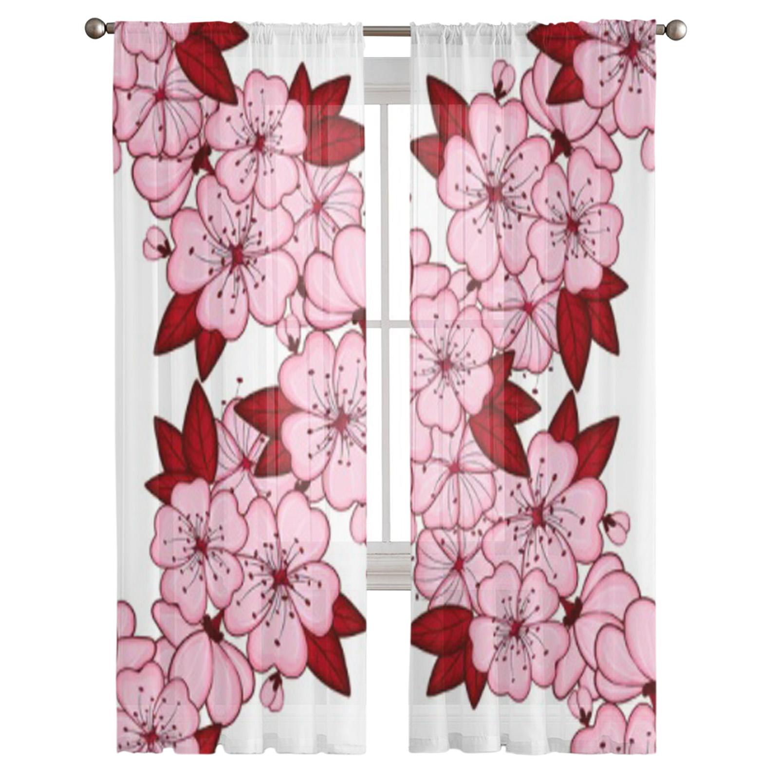 Розовые прозрачные оконные шторы с цветочным принтом для гостиной — фото 4