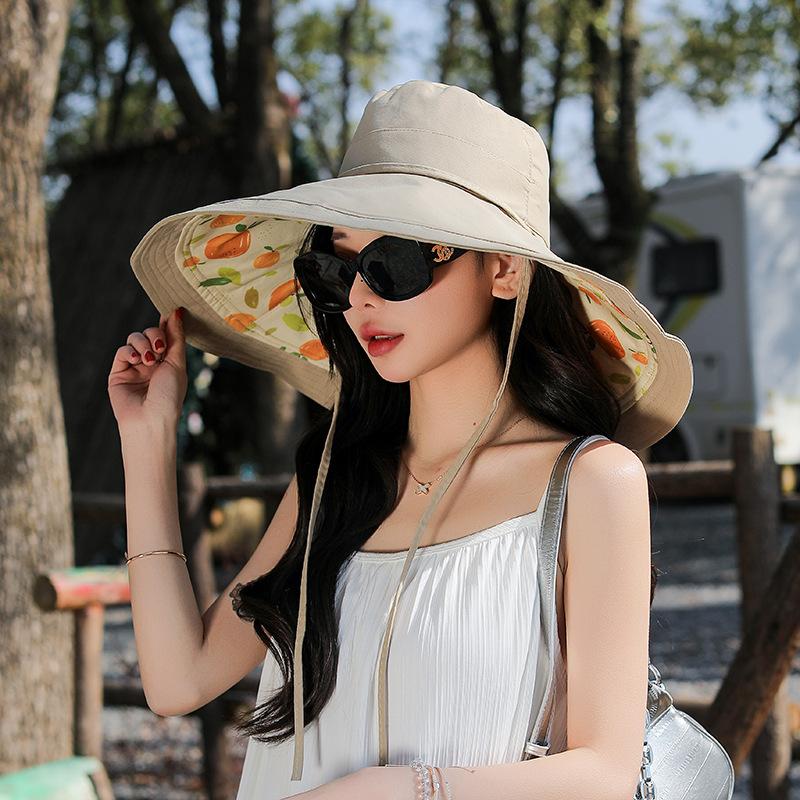 Bucket Hat Women Plus Large Eaves Sunshade Double-Sided Sun Protection Hat Casual Simple Travel Uv Protection Hat
