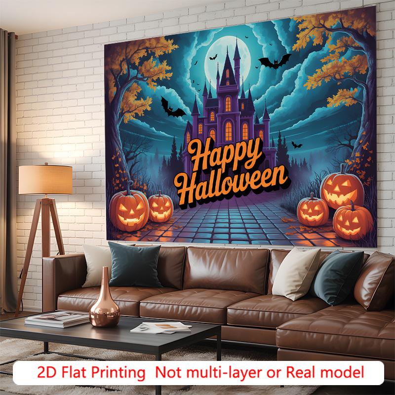 Party Backdrop Halloween Castle Flat Spooky Pumpkin Pumpkins Bats Celebration Photo Booth Party Decor