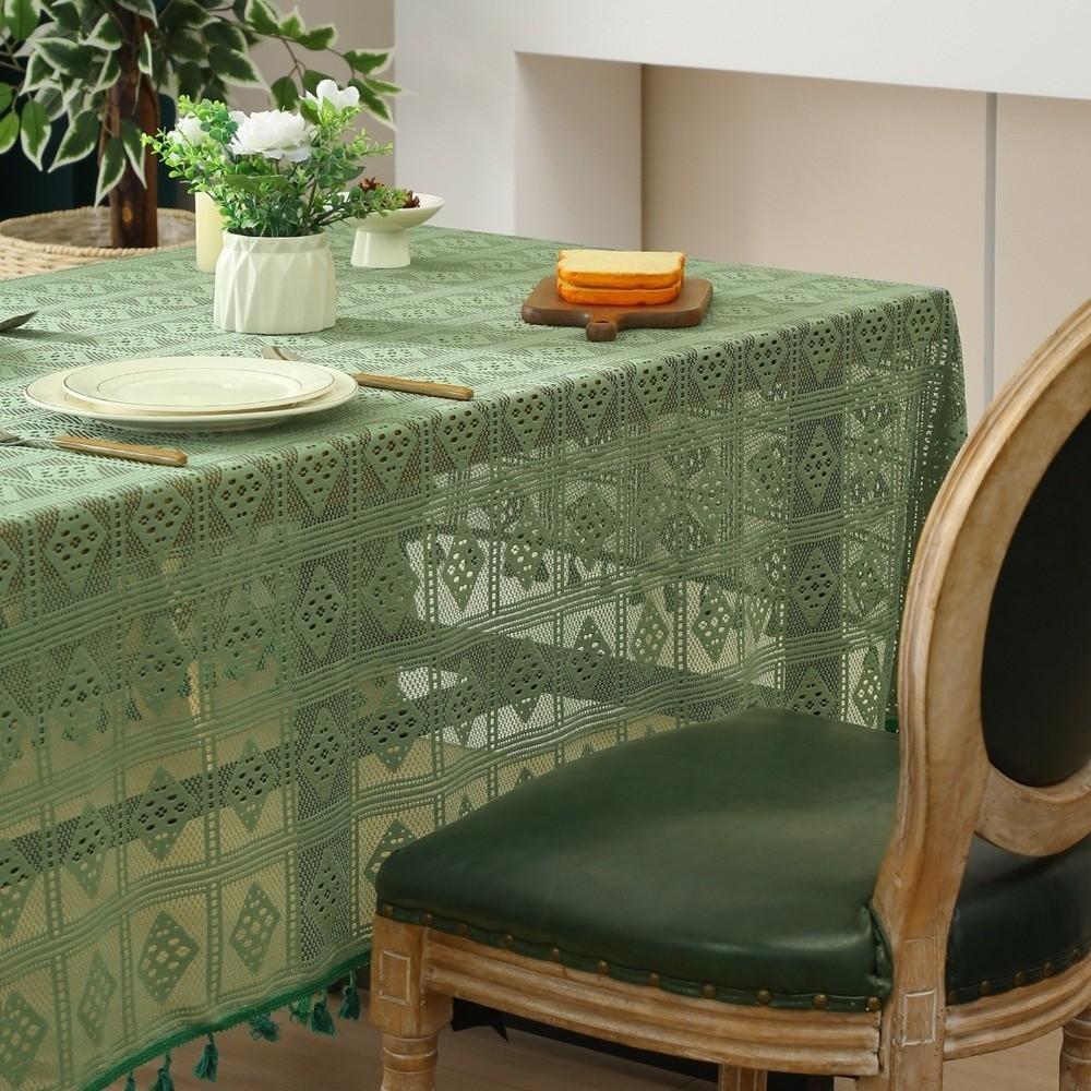 Dust-Resistant Retro Tablecloth Checkered Pattern Lace Tablecloth  Coffee Table