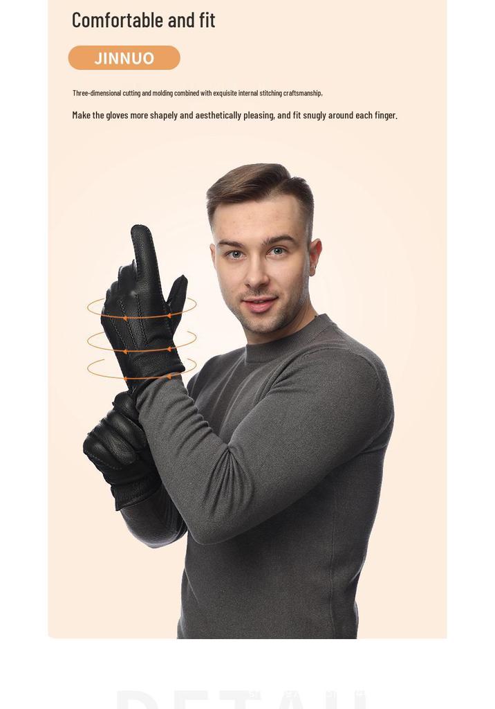 Herren Europäische Faux Hirsch- und Ziegenlederhandschuhe mit Wollfutter für Herbst/Winter