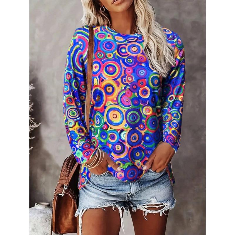 Circle Color 3d Print Long SleeveT-Shirt Casual Women's Clothing  Long Sleeve T-shirt Fashion Casual Oversized Tops Tees Female