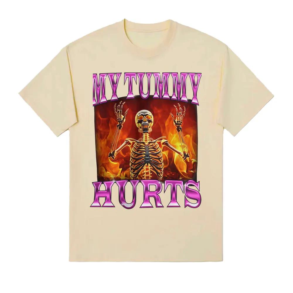 Funny skeleton with stomachache T-shirt for womenfashionable gothic summer topcomfortable T-shirt