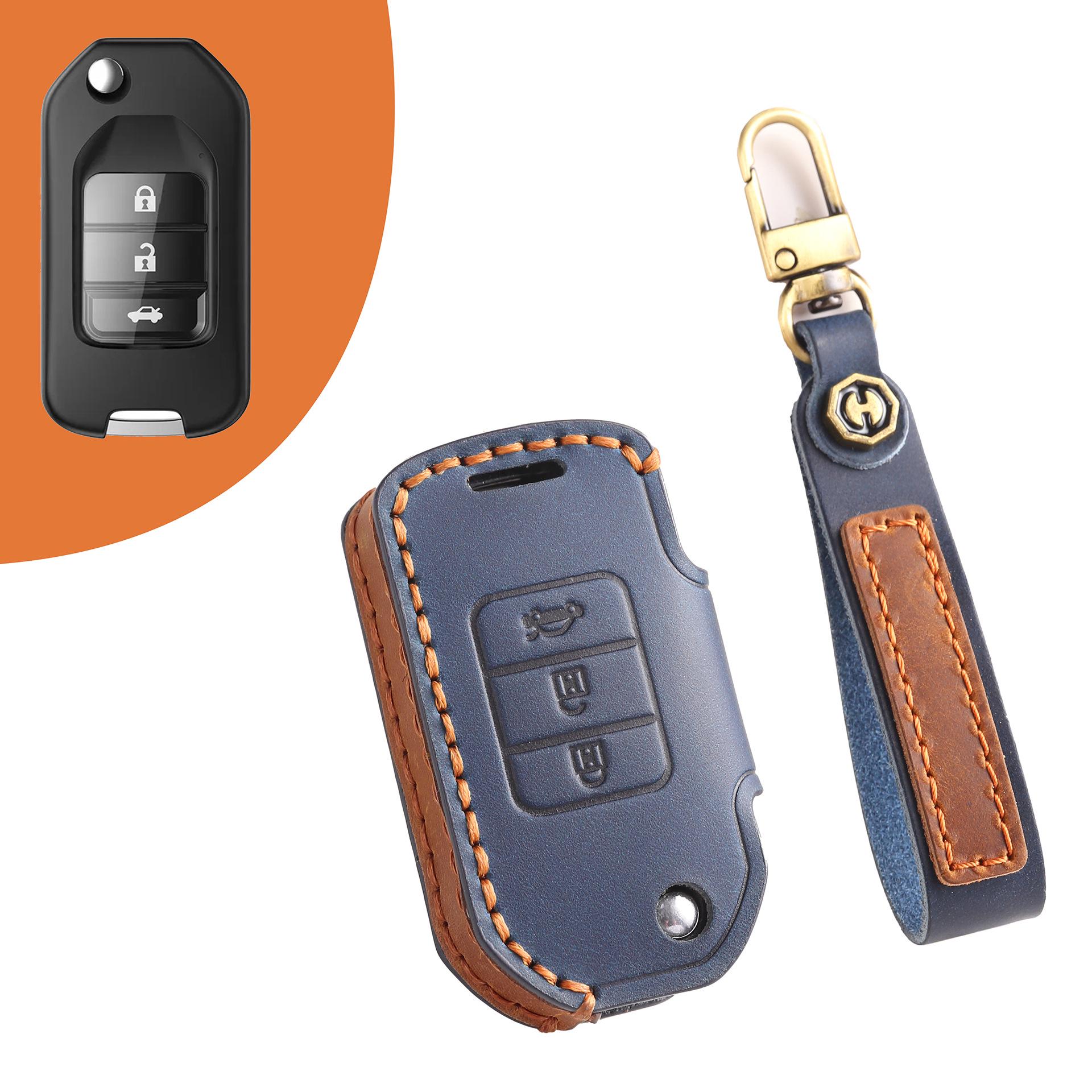 

Чехол для ключа ручной работы из премиальной кожи для Honda Civic и Accord синий