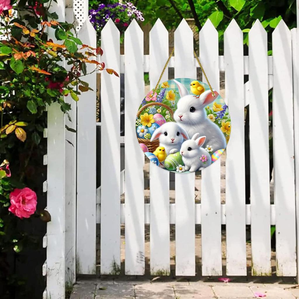 20x20cm Easter Door Sign Acrylic Bunny Family Round Ornament for Front Door Hangable Spring Wall Art Decoration Home pendant