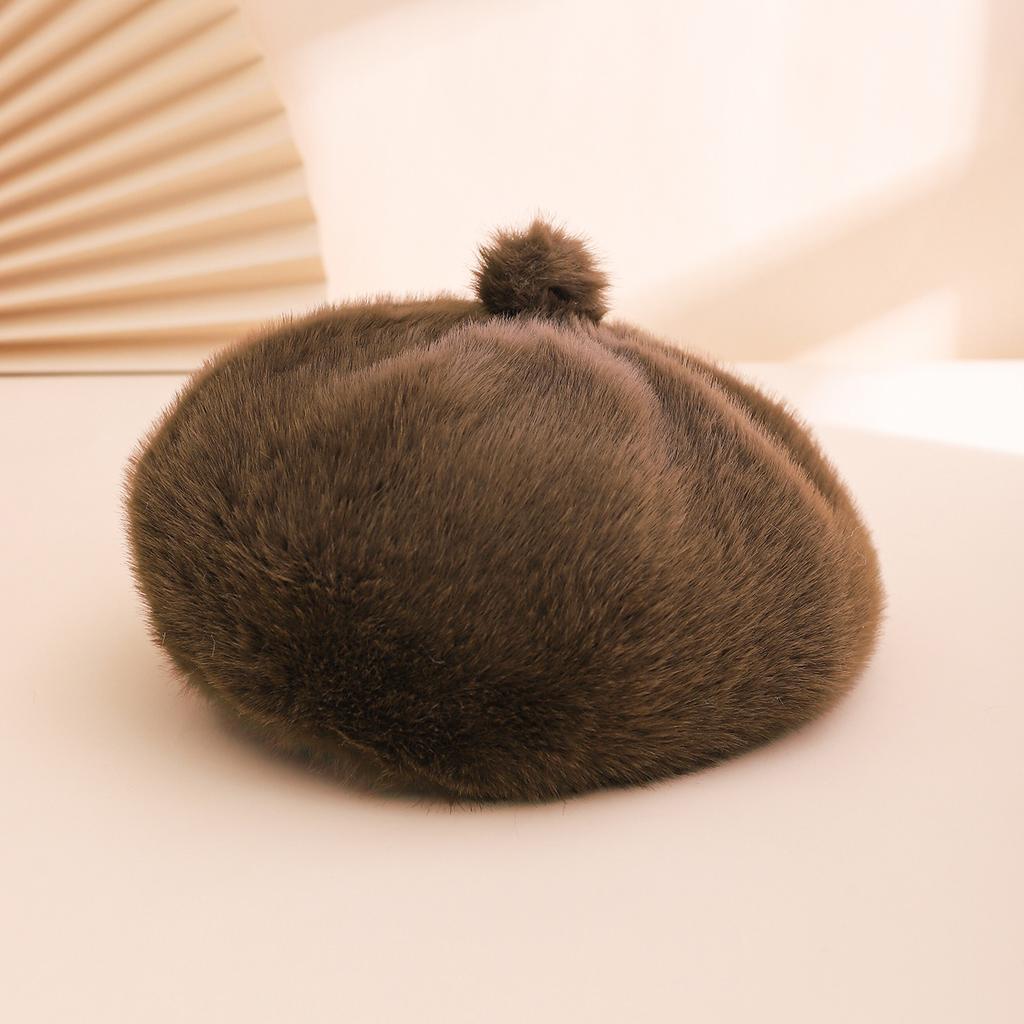 Autumn and winter imitation mink octagonal beret with top, cute lady, pumpkin hat, plush warm painter hat