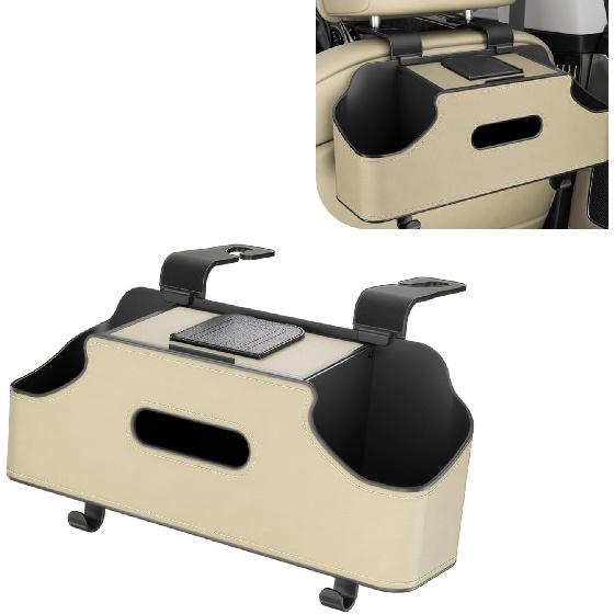 Car Seat Back Organizer, Multi-functional Storage Box for Tissue Water Cup Phone Umbrella Bag, Strong Load-bearing 2 Hooks 2 Drink Cup Holders,