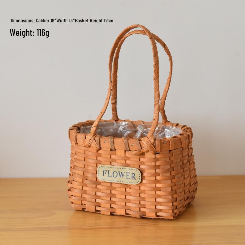 Large European-Style Bamboo Flower Basket for Arrangements - Handwoven Indoor Floral Storage Basket