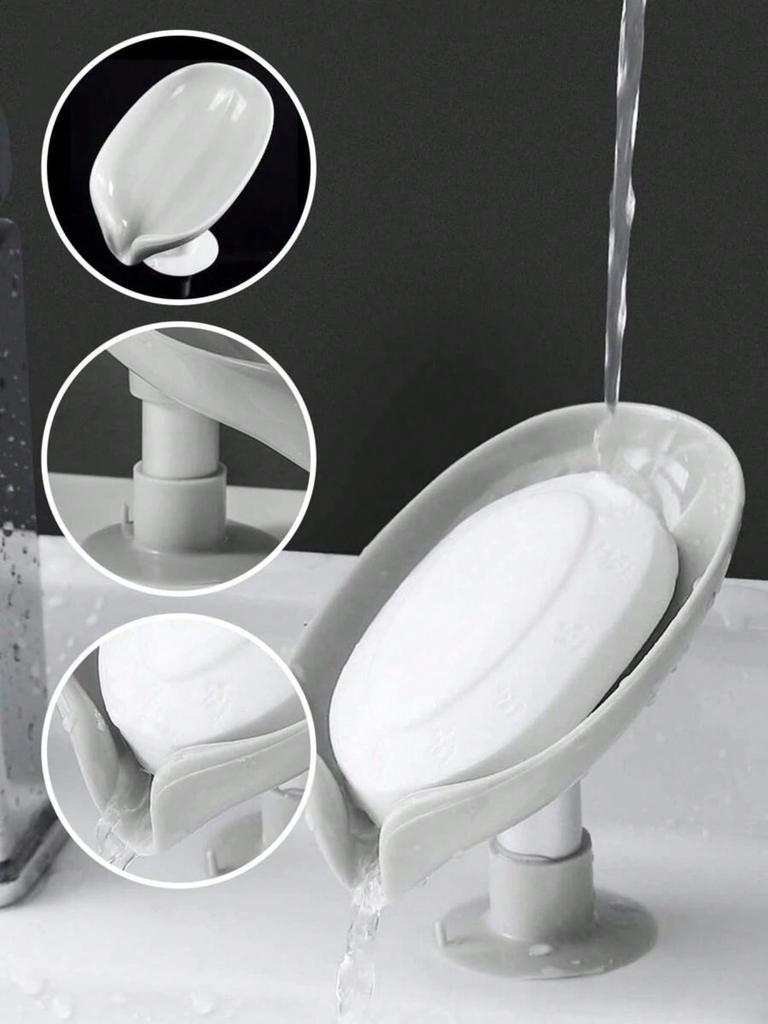 1PC Plastic Soap Holder, Leaf Shaped Soap Holder, Suction Cup, Flowing Soap Tray, Soap Box, Fashionable Soap Tray, Bathroom Soap