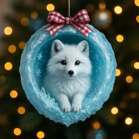 Kutup Hayvanı Yılbaşı Süsleri 2D Akrilik Buzlu Mağara Askılı Dekor Kutup Ayısı Penguen ile Noel Ağacı Süsü