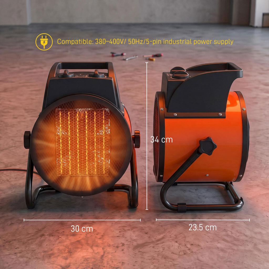 Industrial Fan Heater 5000W with Tilting, Electric Ceramic Space Heater with Adjustable Thermostat, Handle